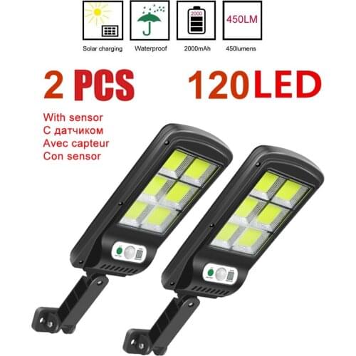 2pcs tabular oblong 120 LED Outdoor Solar Wall Lamp 3 Modes PIR Motion Sensor Waterproof Light Garden Path Emergency Security Li