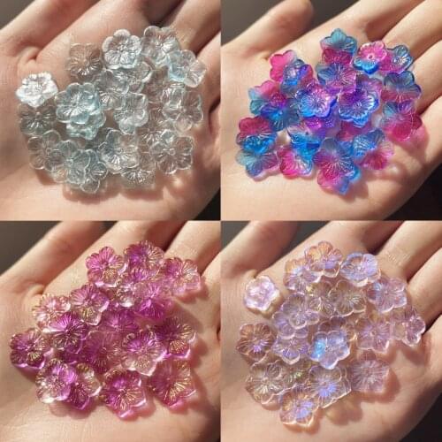 20/40pcs Plum Flower Shape Lampwork Beads Multi Gradient Color Glass Beads For Jewelry Making Handmade DIY Accessories