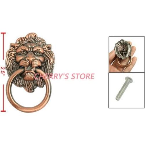 Antique Style Copper Tone Metal Lion Head Shaped Drawer Pull Handle 2.5" 5 PCS