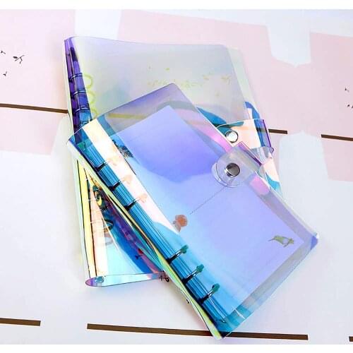 A5 A6 A7 Rainbow Soft PVC Notebook Cover Case Loose Leaf Binder Round Ring Protector Folder with Snap Button Closure