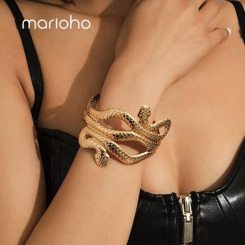 Marioho Punk Exaggerated Geometric Metal Snake-shaped Open Bracelet Simple Irregular Hip-Hop Women Bangles Party Jewelry 2021