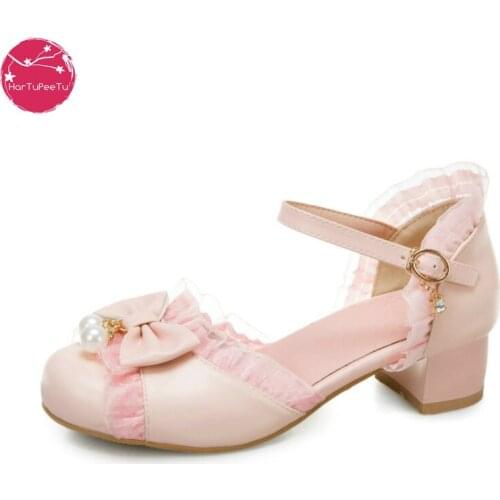 Spring Summer Vintage Palace Princess Lolita Sandals Bow Lace Edge Pearl Bow Student Fairy JK Cosplay Party Small Leather Shoes