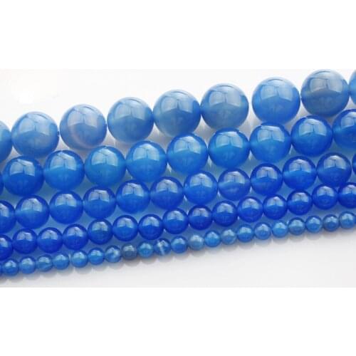 15"(38cm) Strand Round Natural Blue Agate Stone Rocks 4mm 6mm 8mm 10mm 12mm Beads for Jewelry Making DIY Bracelet Findin