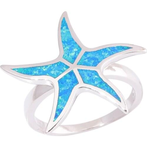 CiNily Created Blue Fire Opal Star Silver Plated Wholesale Hot Sell for Women Jewelry Ring Size 6-10 OJ9614
