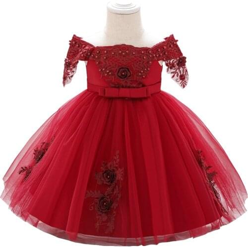Flowers Girls Big Bow Baby Girl Dress 1st Birthday Party Wedding Dress For Palace Princess Evening Dresses Kid Formal Clothes