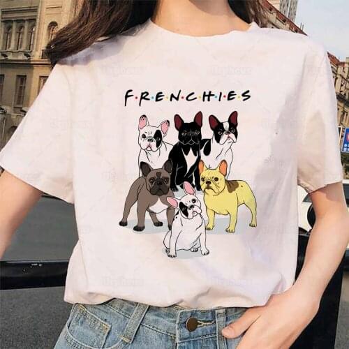 100% Cotton Friends Inspired Style Cute French Bulldog Tshirt Funny Frenchie Print Shirt Kawaii T-shirt For Bulldog Lover Gifts