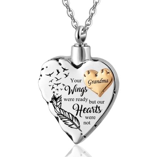 Stainless Steel Memorial Heart Cremation Ashes Urn Jewelry for Dad Mom Your Wings Were Ready Locket Pendant Ashes Urn Necklace