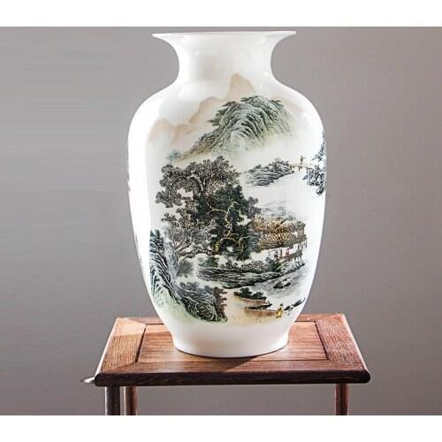 Jingdezhen Fine Bone China Vase Antique Chinese Vases With Peony And Rivers Mountains Pattern