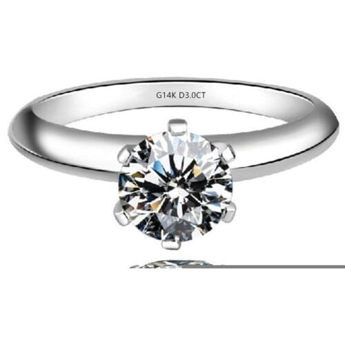 3CT Solid Gold 585 Six Prongs Round Graceful Diamond Women Wedding Ring Lovely Bridal Pure White Gold Jewelry