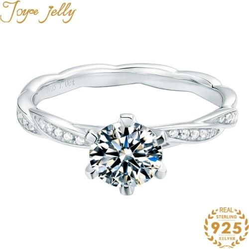 JoyceJelly Trendy 925 Sterling Silver Rings 1 Carat Mossanite Gemstone Round Shaped Simple Style Fashion Jewelry Wholesal