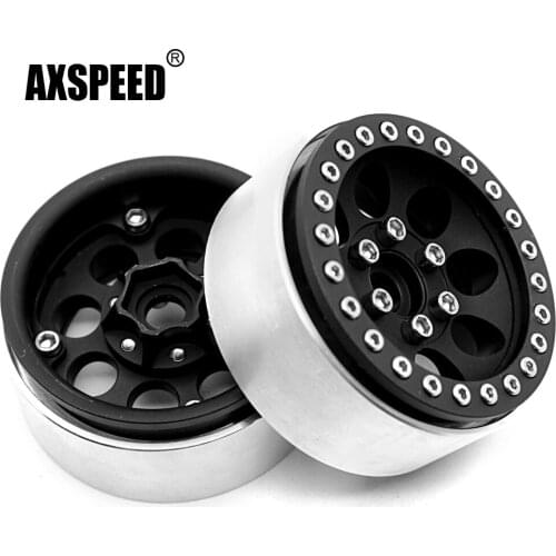 AXSPEED 4Pcs Wheel Hubs RC Crawler Car Parts 1.9 inch Metal Beadlock Wheel Rims for Axial SCX10 CC01 D90