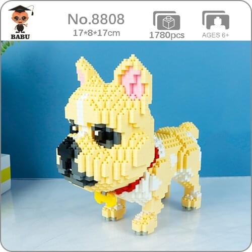 Babu 8808 Cartoon Bulldog Dog Puppy Animal Pet 3D Model 1780pcs DIY Mini Diamond Blocks Bricks Building Toy For Children No Box