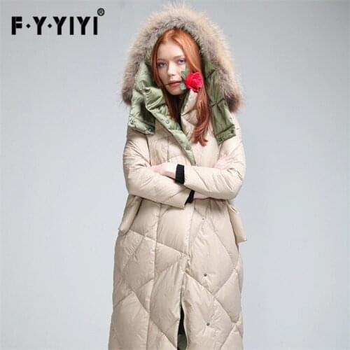 Jackets Women Real Natural Raccoon Fur Collar Hooded White Duck Down Coat Long Jacket Slim Outerwear Sale Winter Warm Coats