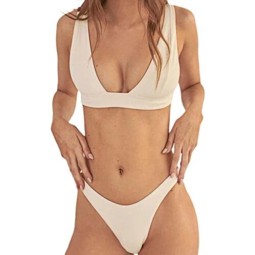 40%HOT Women Push Up Solid Color Padded Bra High Cut Thong Bathing Suit Bikini Two Piece Set for Summer