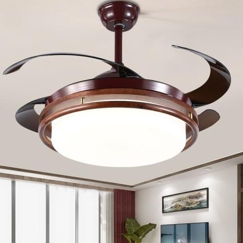 Chinese style chandelier invisible fan light hanging fan light study room light mute led retro solid wood restaurant chandelier