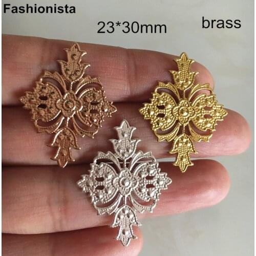 50 pcs - Brass Stamping Flowers Settings,Metal Filigree Ornament,Gold /Silver 23*30mm DIY Jewelry Brides Headware Accessories