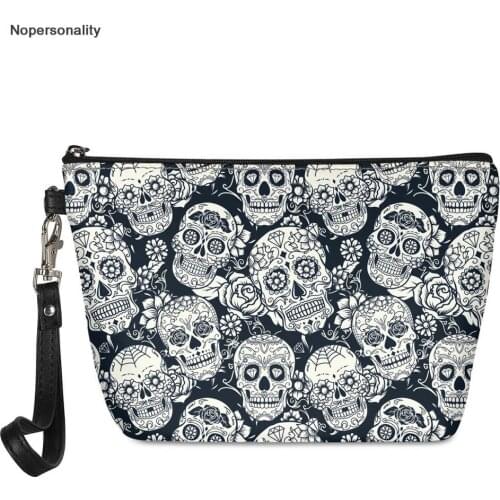 Nopersonality Mini Travel Wash Toiletry Bags Leather Floral Sugar Skull Print Cosmetic Case for Make Up Leather Makeup Bags