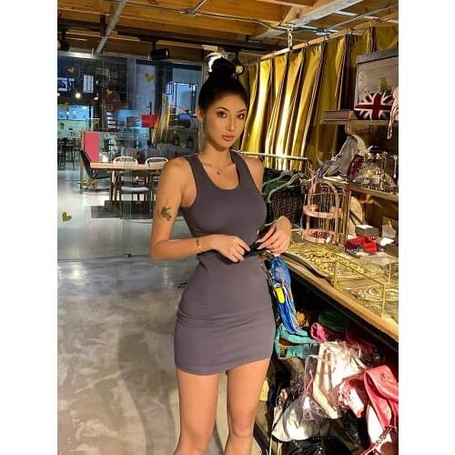 Europe and the United States slim waistcoat dress women tight body show body bag buttock cotton sexy nightclub grey black summer