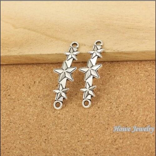 Wholesale 25 pcs ancient silver stars connector Pendant alloy DIY Fashion charm Bracelet Necklace Jewelry accessories 20074