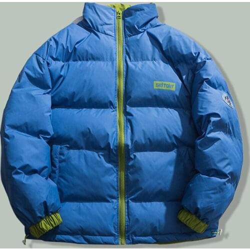 Harajuku Streetwear Color Contrast Bubble Parka Men Hiphop Japan Fashion Loose Parka Coat Winter Thicken Keep Warm Unisex Jacket