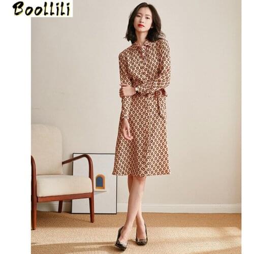 Boollili Real Silk Dress Women Spring Summer Dress Korean Vintage Office Lady Dress Elegant Party Dress Woman Vestidos Mujer