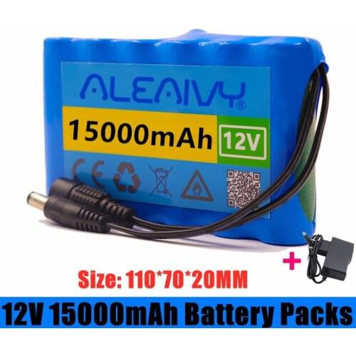 Genuine 18650 Li-Ion Battery Portable Rechargeable Battery DC 12 V 12.6 V 15000mAh Battery/12.6V Battery Pack +12.6V1A Charger