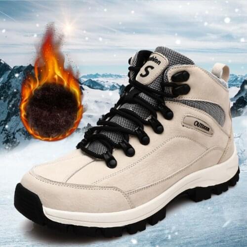 Unisex Hiking Sneakers Plush Warm Women Fashion Snow Boot Winter Mens Cotton Shoes Non Slip Outdoor Workout Trekking Footwear