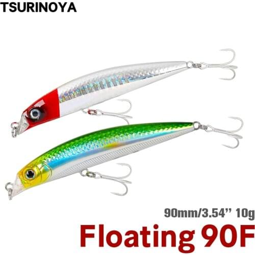TSURINOYA 90mm 10g Floating Minnow Fishing Lure DW18 Dive 0.5m Topwater Artificial Hard Baits Jerkbait Pike Bass Wobbler