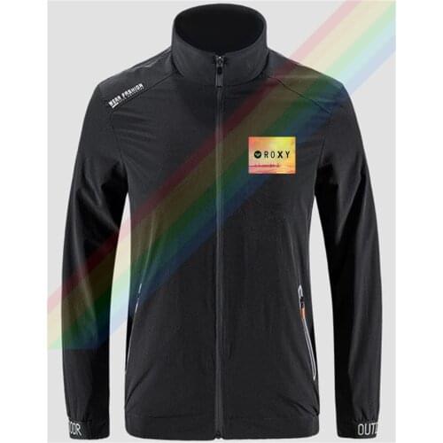 Ro-xy Play By The Sea Until Dusk Slim Sport Jacket Mens Street Windbreaker Zipper Thin Jacket Men Casual Front Printing Jacket