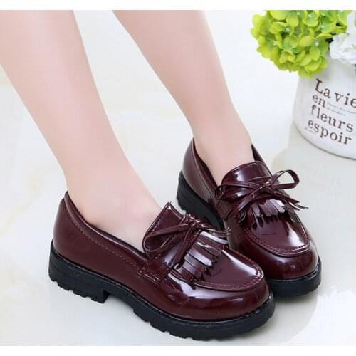Bobora 2021 Children Casual Shoes Girls Shoes Solid Color Princess Preppy Style Dance Childrens Day Performance