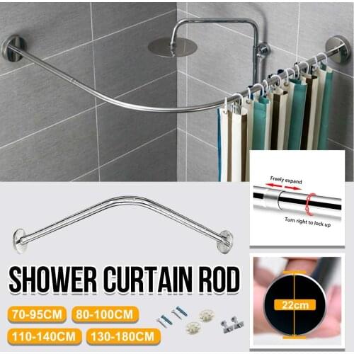 Extendable Corner Shower Curtain Rod Pole Black Stainless Steel Rail Rod Bar Bath Door Hardware Heavy Loaded With Screw