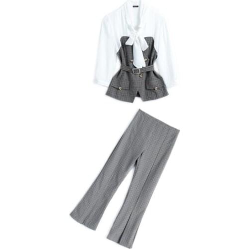 Elegant Splicing Lattice Pastel Plus Size Office 2 Piece Set Women Business Suit Year-old Femal Costume Ensemble Femme Clothes