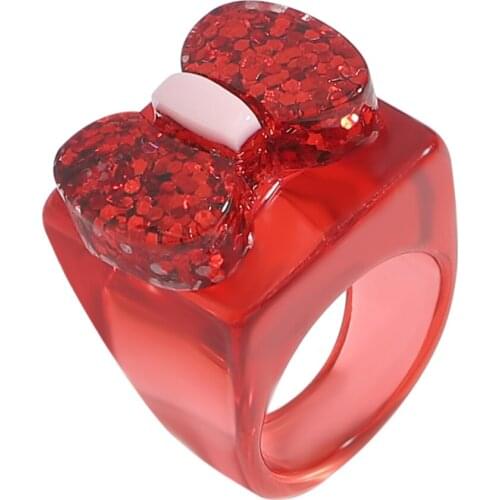 Best Lady Newest Korean Cute Bowknot Rings for Women Bohemian Elegant Acrylic Resin Colorful Engagement Rings Jewelry Wholesale