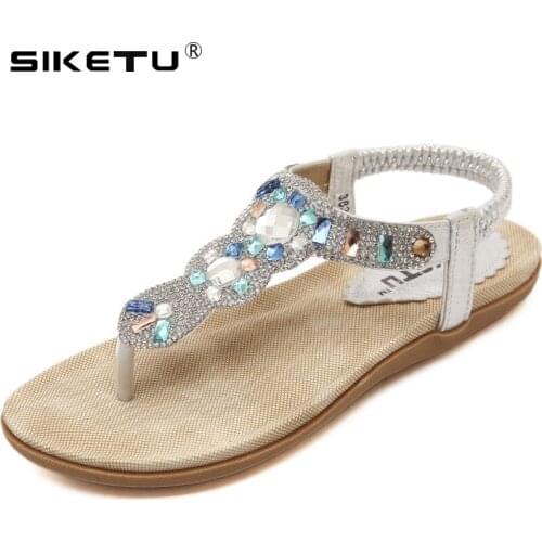 SIKETU 2021 Crystal Flip Flop Womens Sandals Fashion Ladies Shoes Summer Beach Women Shoes Brand Female Flat Sandals WSH2422