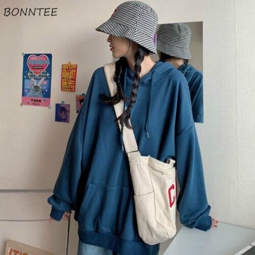 Hoodies Women New Korean Style Hooded Candy Color Sweatshirts Oversize Streetwear Simple All-match Womens Leisure Students Kpop