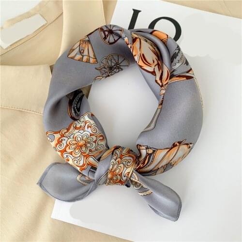 2021 Real Silk Scarf Women Bandana Hairband Small Square Neckerchief Summer Neck Scarves Female Design Print Foulard New