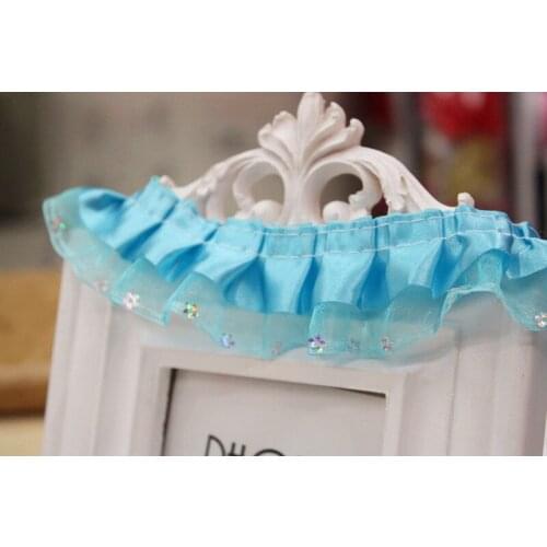 15meters/lot 2-layer Pleated Lace Trim Gathered Lace DIY Sewing Paillette Sequin Lace Trim Pink