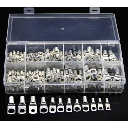 170PCS Assortment SC Bare Crimp Terminals lug Tinned Copper Lug Ring Wire Butt Connectors Electrical Cable Splice Terminals Kit