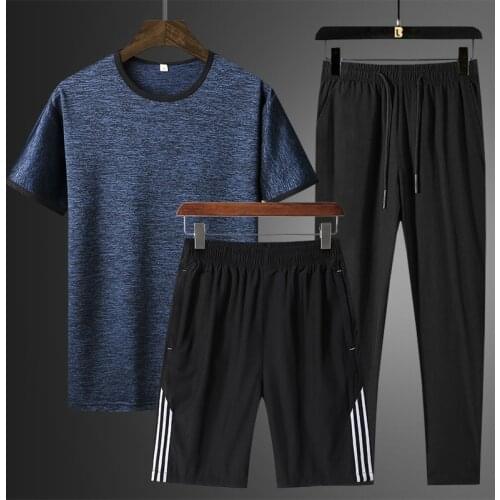 2021 Summer Mens T-shirt Shorts Set Casual 3 Sportswear + Shorts Set Beach Mens Shirt Set Sportswear M-4XL Two Piece Set