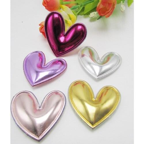 25pcs/Lot 4.8cm Mix Colors PU Heart Padded Applique, PU Heart Patch for DIY Children Hair Accessories