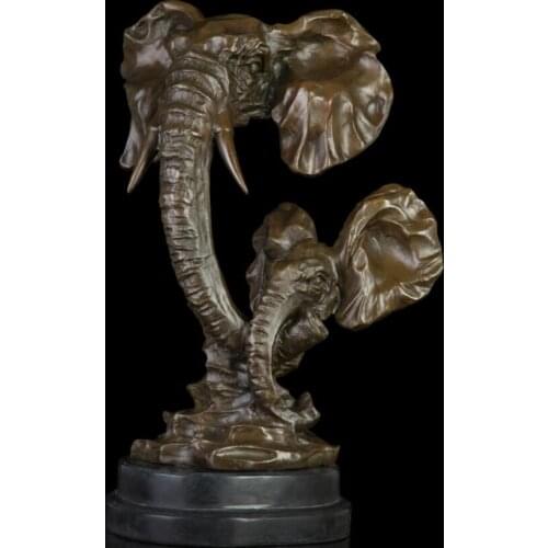 41 cm Western Art Deco Bronze Statue Elephant Heffalump Head Mother Son Ornament copper Sculpture