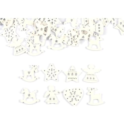 50pcs 8kinds Openwork White Wooden Pendants Ornaments Christmas Tree Decoration Navidad DIY Gifts Hanging Xmas Home Decor MT2262