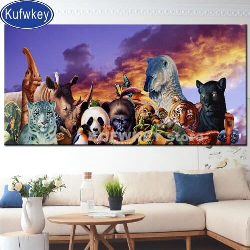 Tiger bear large size full round square diamond embroidery wild animals diamond painting mosaic sets pictures of rhinestones