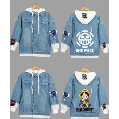 Anime Denime Jacket One Piece Luffy Ace Trafalgar Law Cosplay Costumes Hoodies Jacket Men Spring Autumn Sweatshirt Coat