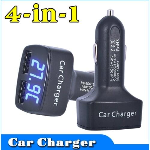 Car Phone Charger 2 Port Mini Dual USB Car Charger Adapter 12v 3.1A LED Display Car Adapter