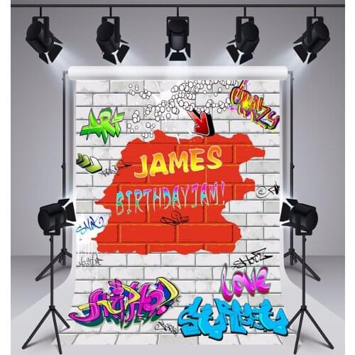 VinylBDS White Graffiti Wall Birthday Background 10ft 90s' Hip Pop Background For Photos For Children Backgrounds Photo Studio