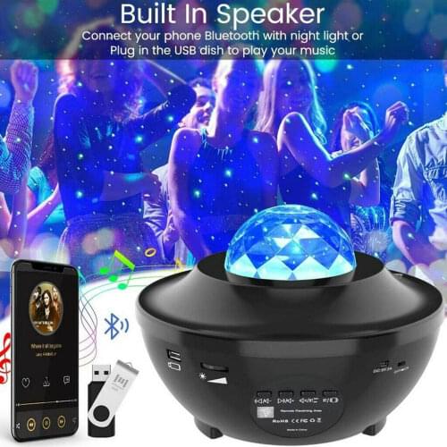 Bluetooth 5.2 Starry Sky Projector Lamp USB Galactic Starry Night Lamp with Music Voice Remote Control Water Wave LED Projector