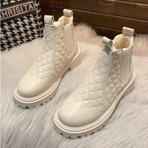 2021 Winter Chelsea Women Martins Boots Thick Fur Platform Ankle Boots High Top Shoes British Crawlers Ladies Snow Booties