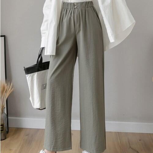 Girls Pants Spring Summer Clothing Student Korean Loose Cotton Linen Pants Casual Solid Color Thin Ankle Length Wide Leg Pants