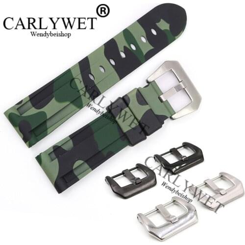 CARLYWET 24mm Wholesale Camo Light Green Waterproof Silicone Rubber Replacement Wrist Watch Band Strap Belt For Luminor